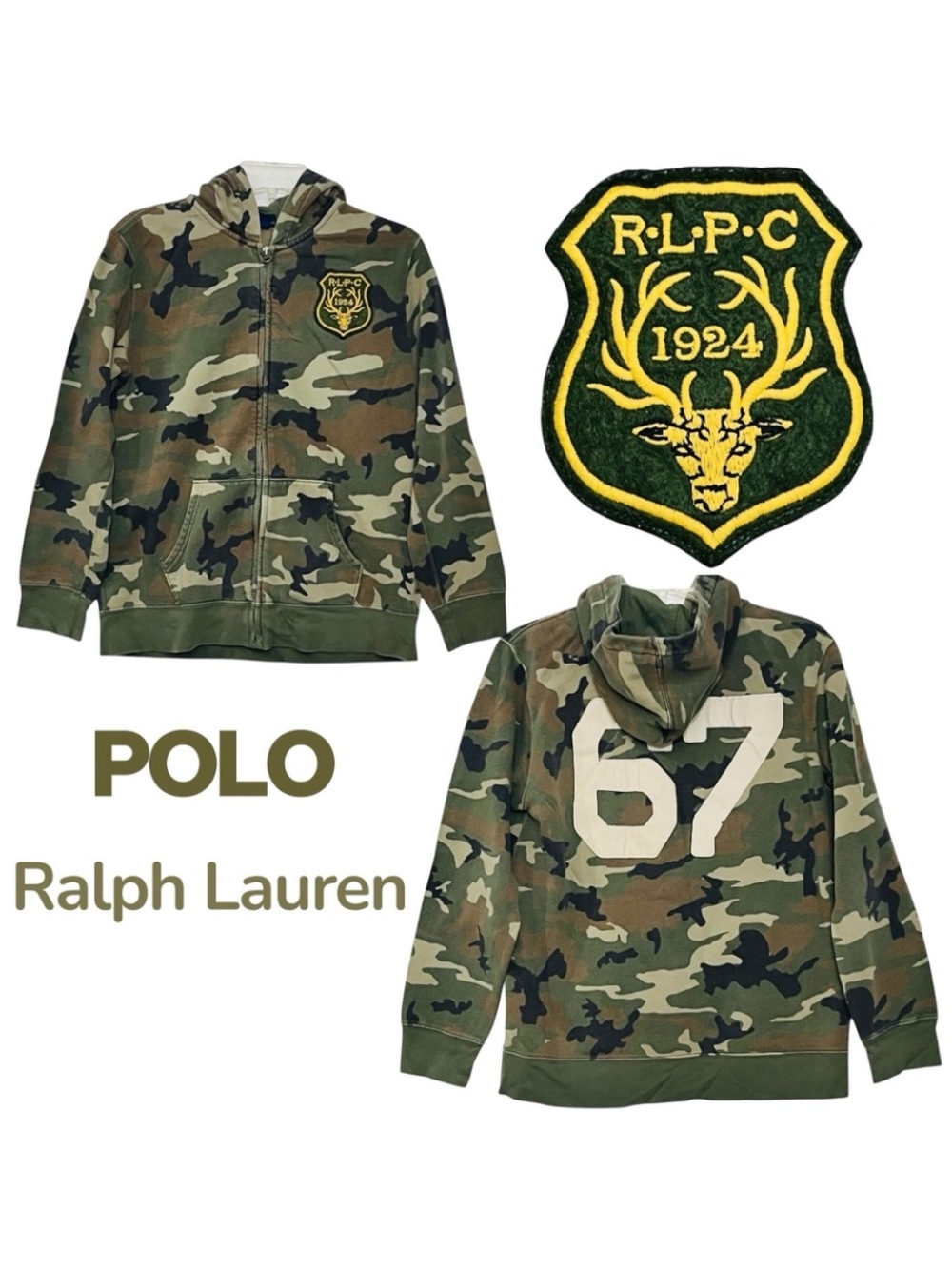 Polo Ralph Lauren RLPC Vintage Sweatshirt Hoodie Camo Full Zip Boys L(14-16)